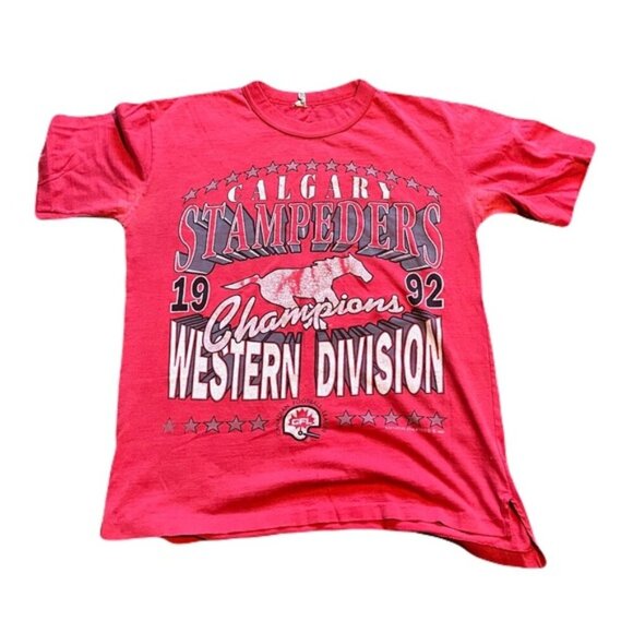 Vintage Calgary Stampeders 1992 Large Red CFL West T Shirt - Picture 1 of 4